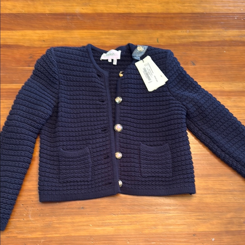 Navy Textured Cardigan with Gold Buttons by Ba&sh size S